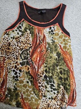 Vibrant Animal Print Sleeveless Top in Olive & Orange